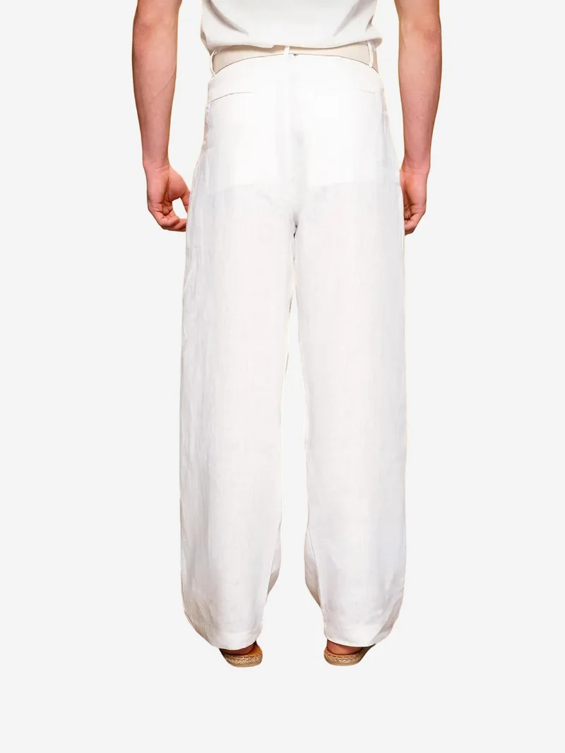 Giesto White GIESTO Regular Fit Pleated Linen Pants for Men | Best Price UAE